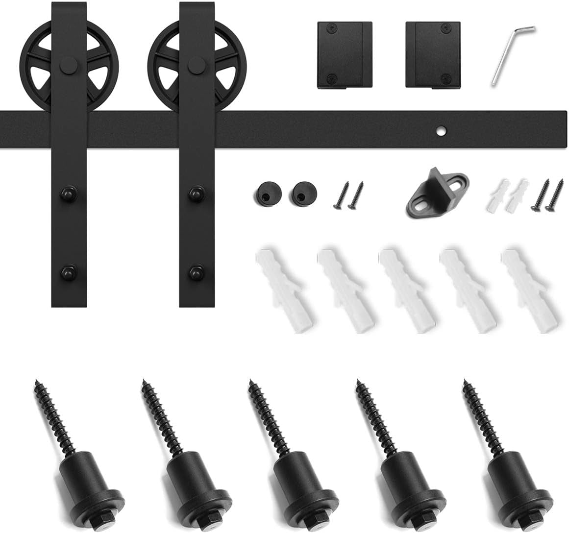 6 Feet Heavy Duty Sliding Barn Door Hardware Kit, 4FT - 18FT, Black, Smoothly and Quietly, Simple and Easy to Install, Fit 36" Wide Panel (Industrial Bigwheel Hangers)