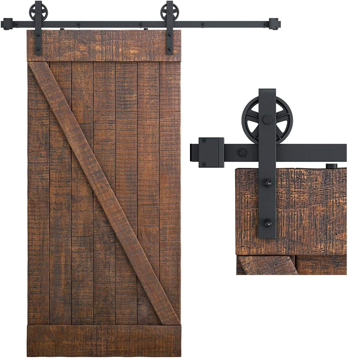 6 Feet Heavy Duty Sliding Barn Door Hardware Kit, 4FT - 18FT, Black, Smoothly and Quietly, Simple and Easy to Install, Fit 36" Wide Panel (Industrial Bigwheel Hangers)